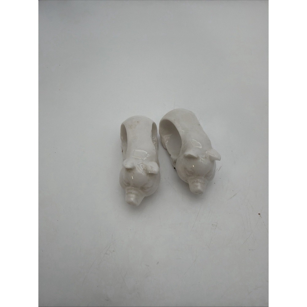 Vintage White Ceramic Pig Napkin Rings - Two